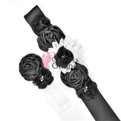 Brau din satin Hand Made Luxury BLT052KK Negru cu cristale aplicate pentru rochie de ocazie + 1 Jartea